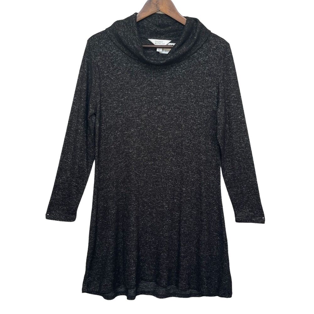 Market & Spruce Mini Shift Dress Women‎ Size PM Black Cowl Neck Long Sleeve